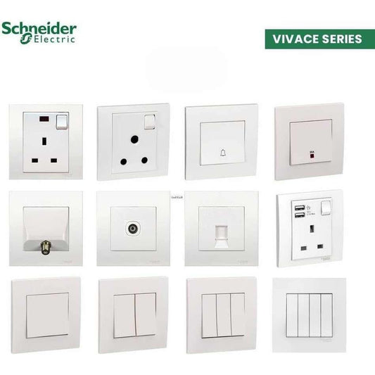 Schneider Electric Vivace, 2 Gang, Socket, 13A 250V, White, KB25 - Deluxe Electricals