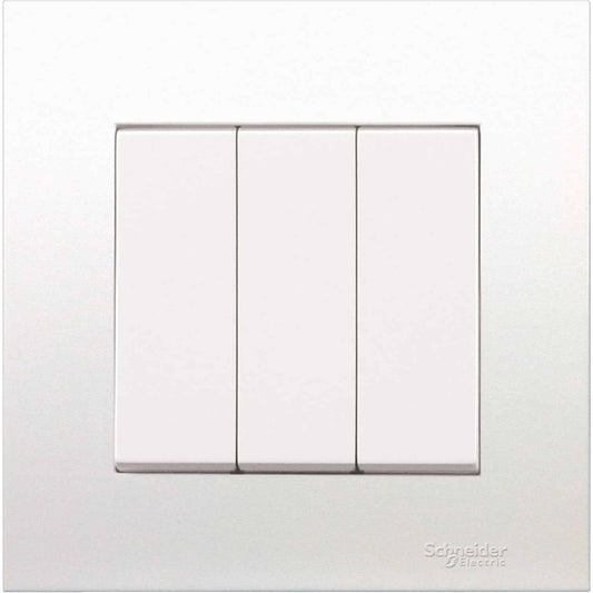 Schneider Electric KB33_AS Vivace 16AX 250V 3 Gang 2 Way Switch, Aluminium Silver - Deluxe Electricals