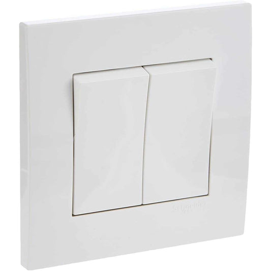 Schneider Electric Vivace, 2 Gang, Switch, 16AX 250V, White, KB32R_1_WE_G12 - Deluxe Electricals