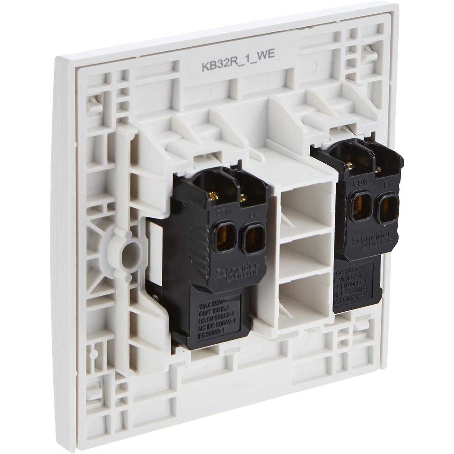 Schneider Electric Vivace, 2 Gang, Switch, 16AX 250V, White, KB32R_1_WE_G12 - Deluxe Electricals