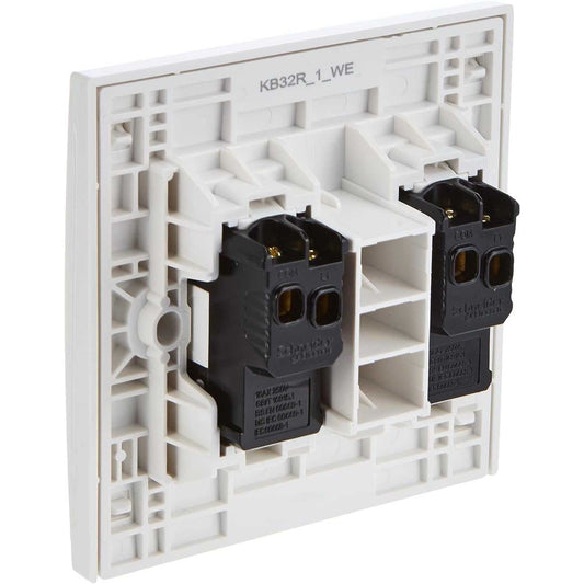 Schneider Electric Vivace, 2 Gang, Switch, 16AX 250V, White, KB32R_1_WE_G12 - Deluxe Electricals