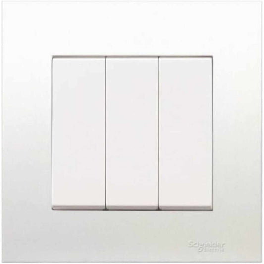 Schneider Electric Vivace, 3 Gang, Switch, 16AX 250V, White, KB33R_WE_G12 - Deluxe Electricals