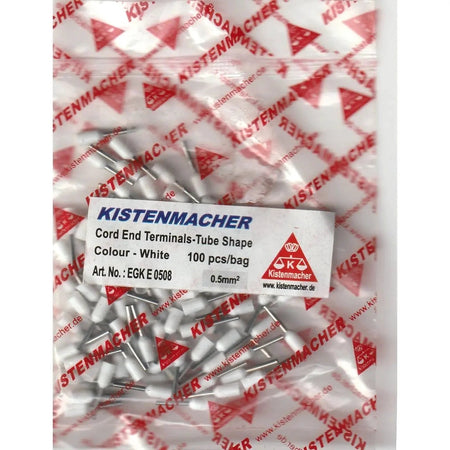 Kistenmacher insulated cord end terminals, white tube-shape, 100 pcs bag, Art. No. EGK E 0508, 0.5mm² UAE