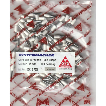 Kistenmacher insulated cord-end terminals, white, tube-shape, 0.75mm², 100 pcs per bag UAE
