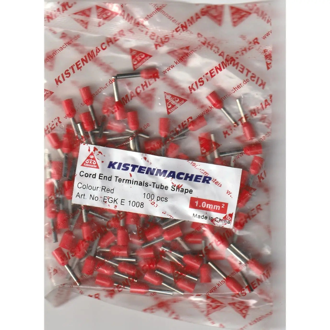 Kistenmacher cord end terminals, red insulated, tube shape, 100 pcs in bag. UAE
