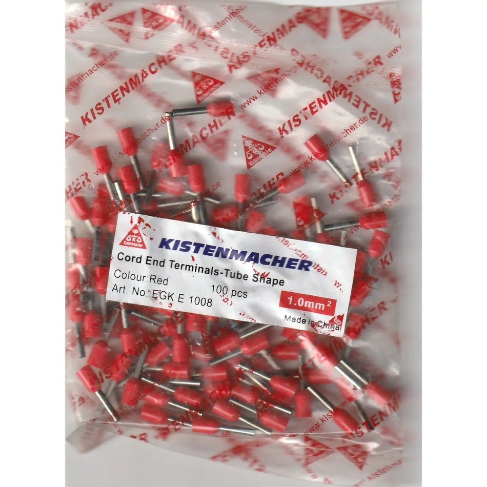 Kistenmacher cord end terminals, red insulated, tube shape, 100 pcs in bag. UAE