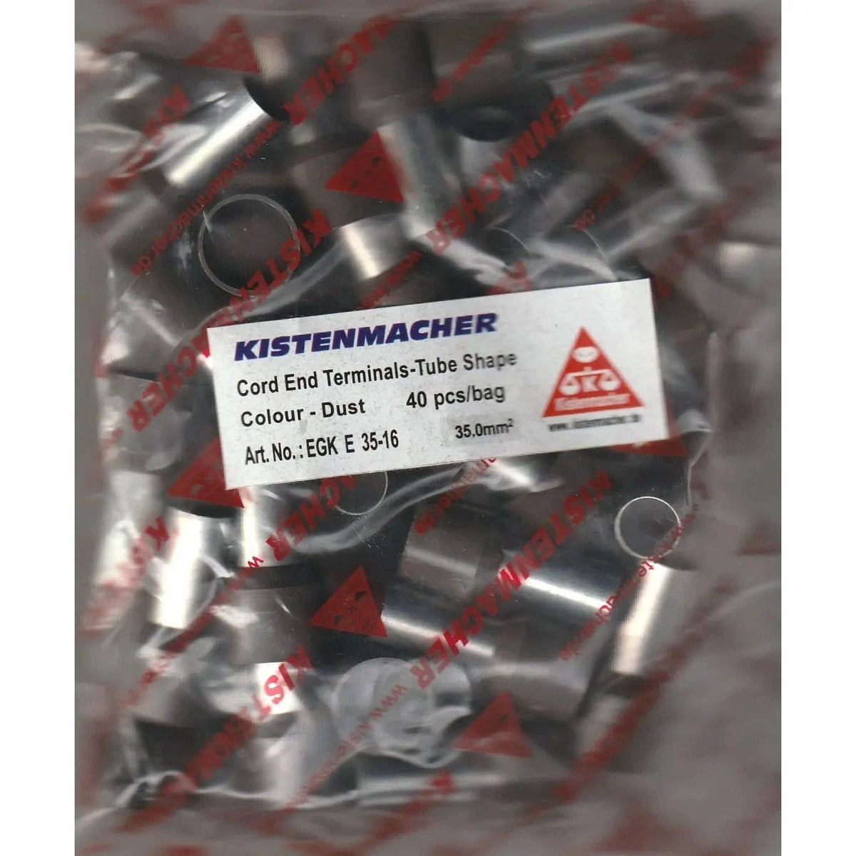 Kistenmacher insulated cord end terminals, tube-shape, silver metal, 40 pcs per bag UAE