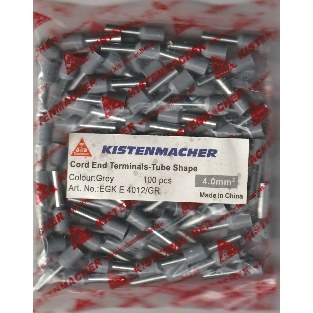 Kistenmacher Cord End Terminals, grey insulated tube-shaped butt connectors, 100 pcs, 4.0 mm2 UAE