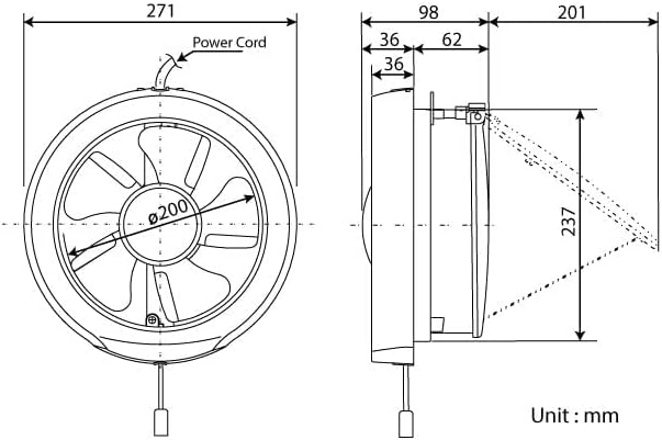 KDK 20WUD Glass-Mounted Exhaust Fan 8″ White – Bathroom Ventilation