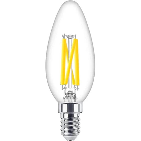 Philips MAS LEDCandle 3.4W E14 bulb, clear glass, 40W equivalent, 927 warm glow, B35 candle shape. UAE