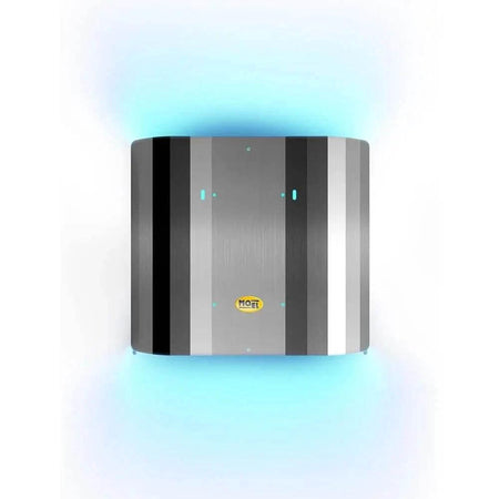 Mo-el Butterfly 700 insect killer, silver-gray metal housing with blue UV glow, 40 W UV-A UAE
