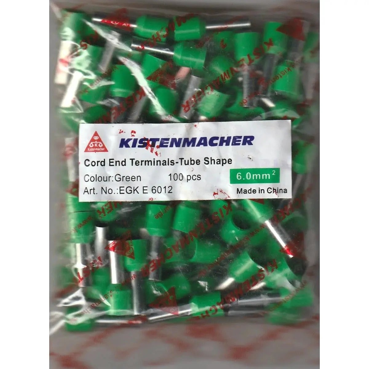 Kistenmacher green insulated cord-end terminals, tube shape, 100 pcs, 6.0 mm² in plastic bag UAE