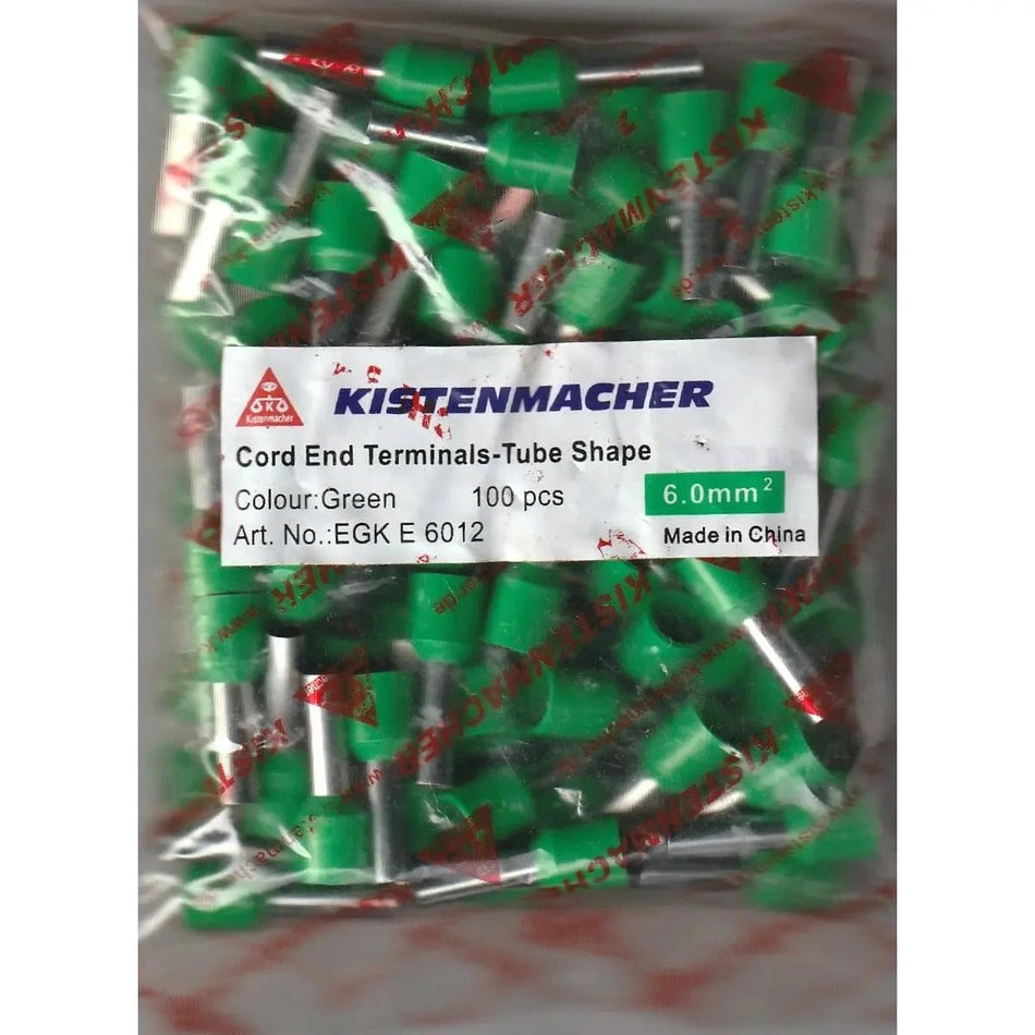 Kistenmacher green insulated cord-end terminals, tube shape, 100 pcs, 6.0 mm² in plastic bag UAE