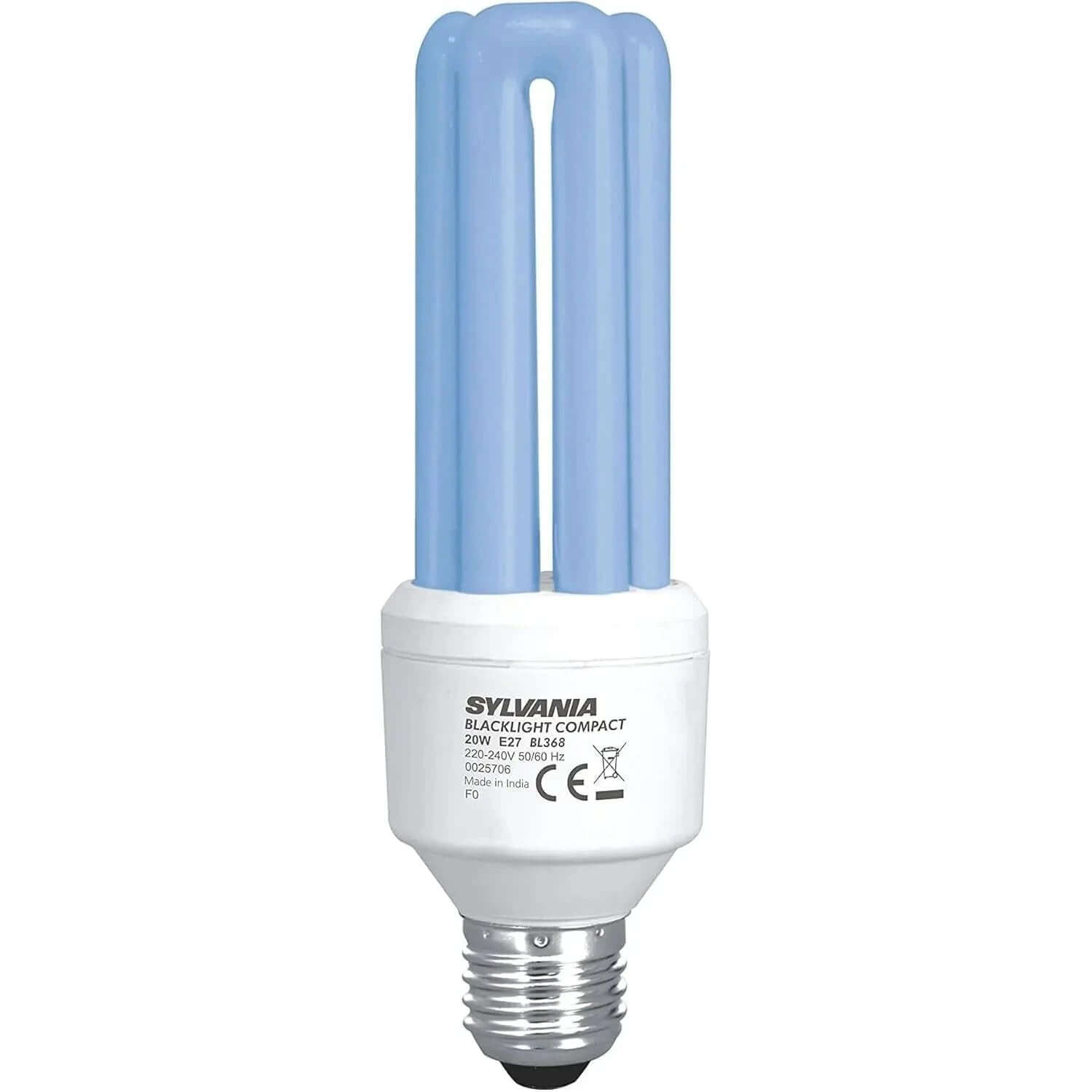SYLVANIA 20W E27 BL368 UV blacklight bulb with blue fluorescent tubes, front view UAE