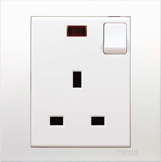 Schneider Electric Schneider Vivace 13A Single Switched Socket with Neon, White KB15N