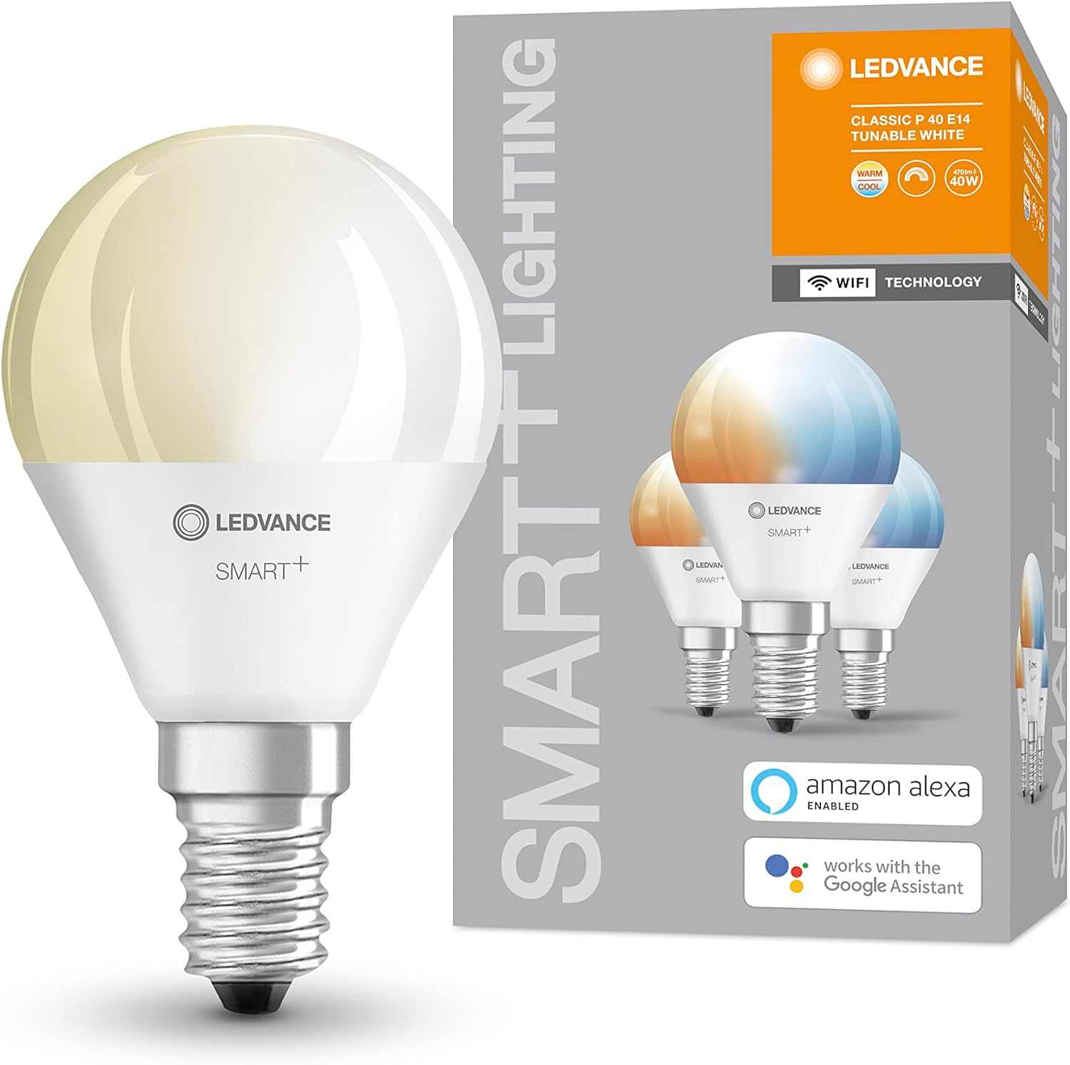 LEDVANCE Smart LEDLamp with WiFi Technology, Base: E14, Di mmable, Tunable White (2700-6500K), RGB Colors Changeable, Replaces Incandescent Lamps with 40 W, SMART+ WiFi Candle Multicolour, 1-Pack - Deluxe Electricals