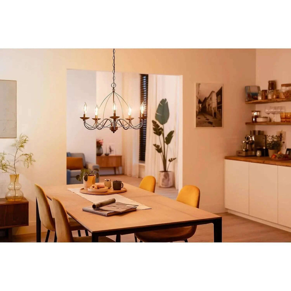Philips MAS LEDCandle 3.4W E14 bulb, 927 Warm Glow, clear glass, chandelier lighting above dining table UAE