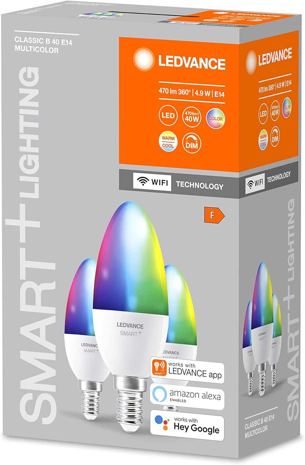 LEDVANCE Smart LEDLamp with WiFi Technology, Base: E14, Di mmable, Tunable White (2700-6500K), RGB Colors Changeable, Replaces Incandescent Lamps with 40 W, SMART+ WiFi Candle Multicolour, 1-Pack - Deluxe Electricals