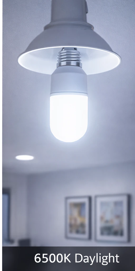Osram LED Value Stick Lamp 12W E27 frosted bulb in ceiling fixture, 6500K daylight label visible. UAE