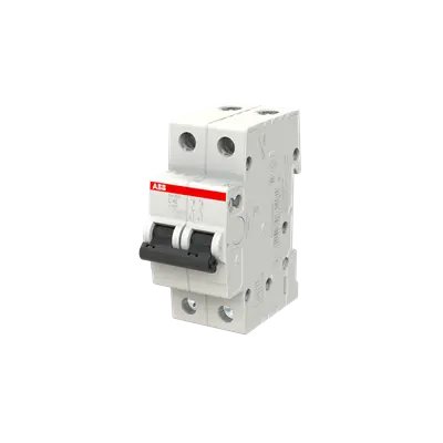 ABB SH202-C40 MCB, 2-pole 40A Type C 6kA, official ABB product photo, angled view