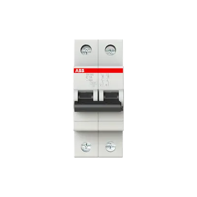 ABB SH202-C16 MCB, 2-pole 16A Type C 6kA, official ABB product photo, front view