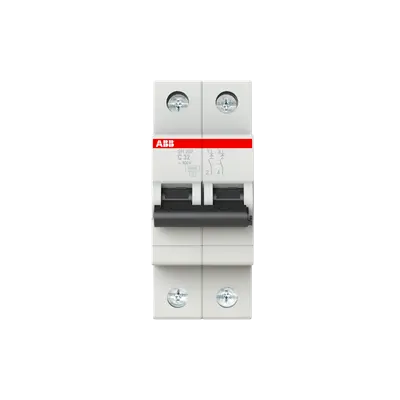 ABB SH202-C32 MCB, 2-pole 32A Type C 6kA, official ABB product photo, front view
