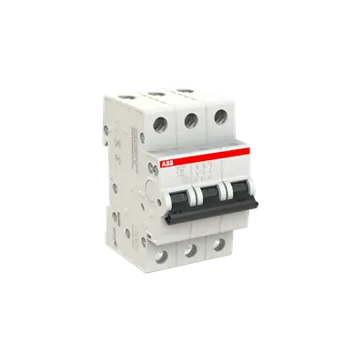 ABB SH203-C25 MCB, 3-pole 25A Type C 6kA, official ABB product photo, side view