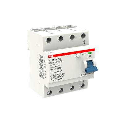 ABB 4P RCCB/ELCB, 100A, 300mA, white with blue test button (front view) UAE
