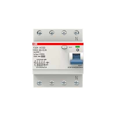 ABB ELCB/RCCB 100A 4P 30mA F204 residual current circuit breaker with blue test button and N terminals UAE