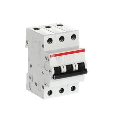 ABB SH203M-C32 MCB, 3-pole 32A Type C 10kA, official ABB product photo, side view