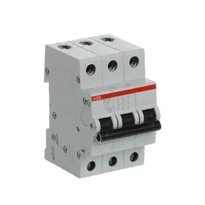 ABB SH203-C10 MCB, 3-pole 10A Type C 6kA, official ABB product photo, side view