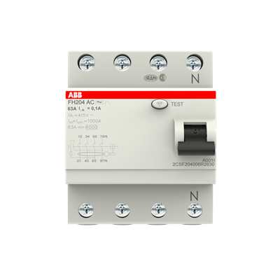 ABB ELCB/RCCB FH204 AC-63/0.1 رباعي الأقطاب 63 أمبير 100 مللي أمبير