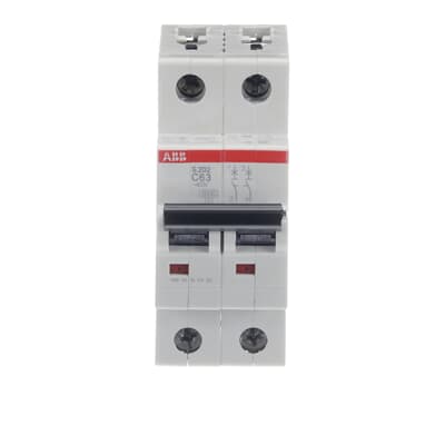 قاطع الدائرة المصغر ABB S202-C63 ثنائي القطب 63 أمبير 6 كيلو أمبير من النوع C