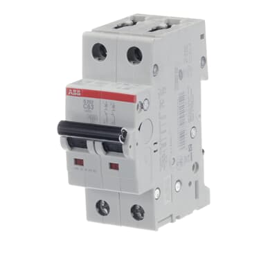 قاطع الدائرة المصغر ABB S202-C63 ثنائي القطب 63 أمبير 6 كيلو أمبير من النوع C