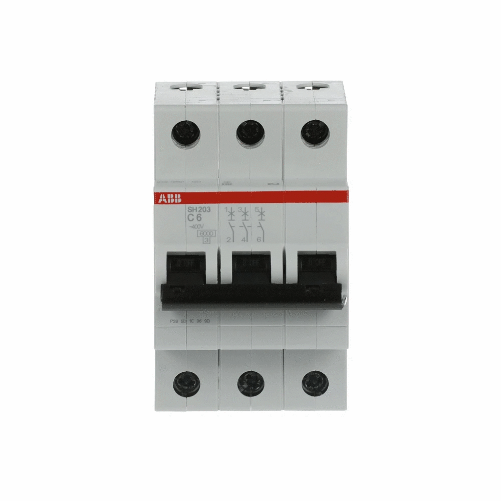 ABB SH203-C6 3-pole miniature circuit breaker, 6A, front view UAE