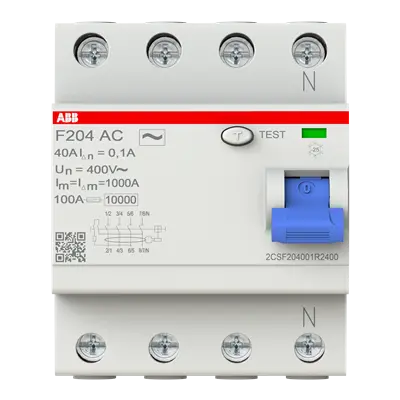 ABB F204 AC-40/0.1 RCCB 4-Pole 40A 100mA - official product photo, front view