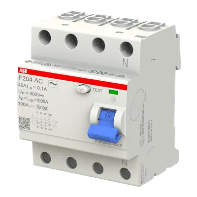 ABB F204 AC-40/0.1 RCCB 4-Pole 40A 100mA - official product photo, angle view