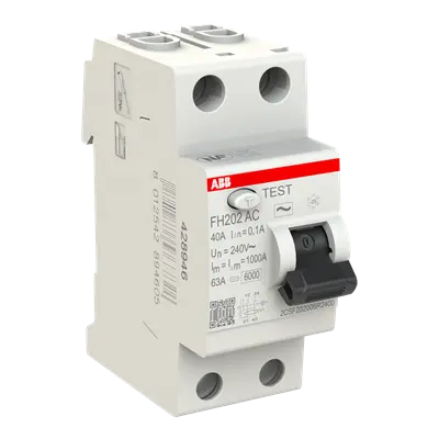 ABB FH202 AC-40/0.1 RCCB 2-Pole 40A 100mA - official product photo, label detail