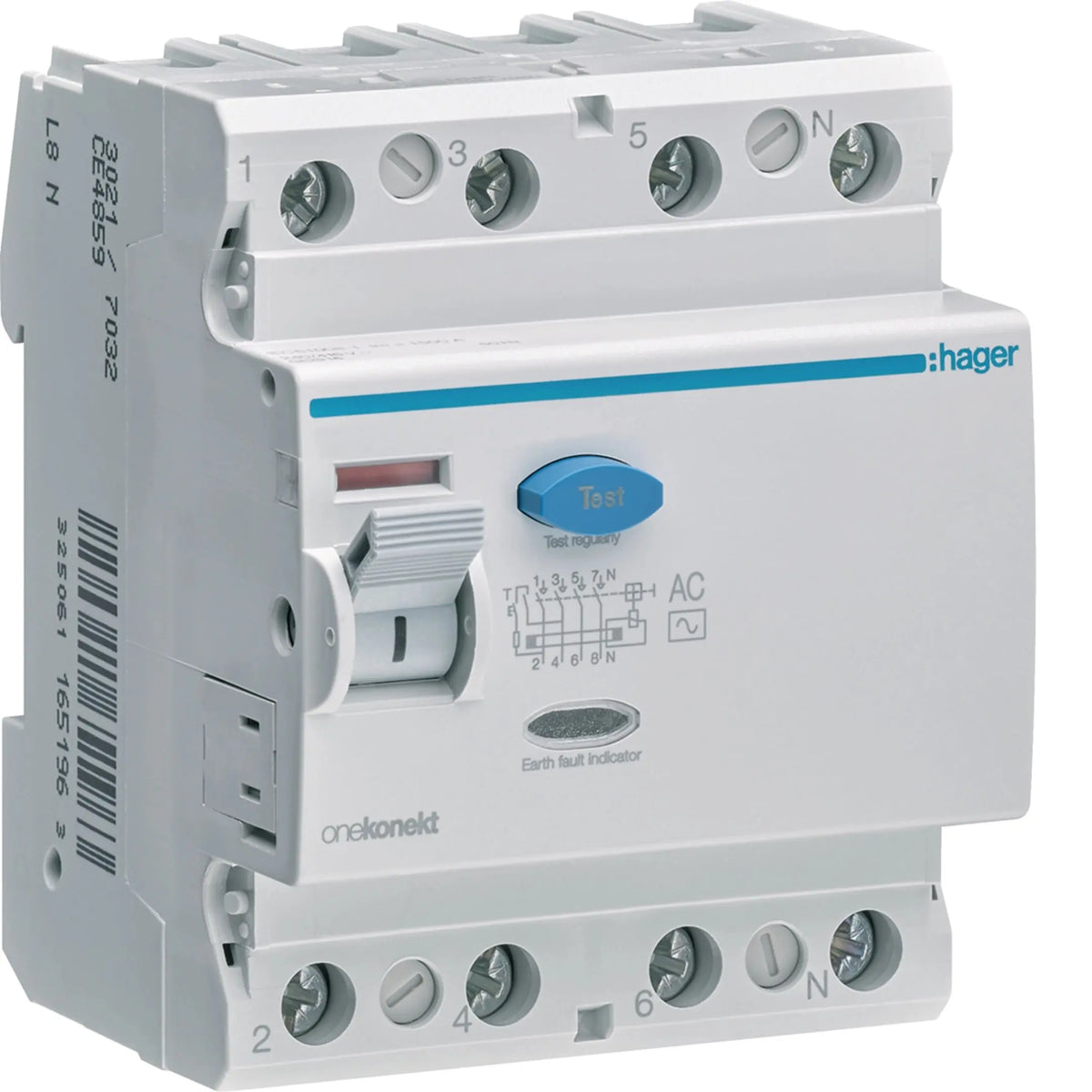 Hager CD485Z 4-pole 100A 30mA Type AC RCCB (ELCB) — official Hager product photo