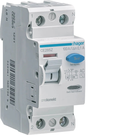 Hager CE285Z 2-pole 100A 100mA Type AC RCCB (ELCB) — official Hager product photo