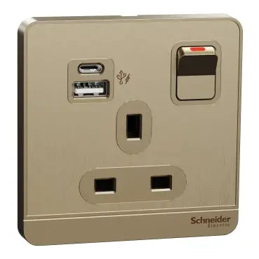 Schneider AvatarOn E8315DACUSB USB Socket Gold Schneider Electric