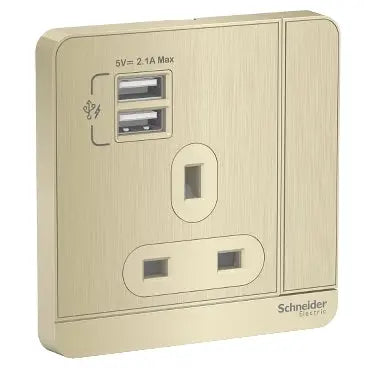 Schneider AvatarOn E8315USB 13A USB Socket Gold Schneider Electric
