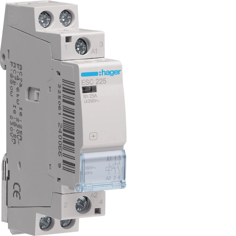 Hager ESC225 25A 2-pole installation contactor 230V AC — official Hager product photo