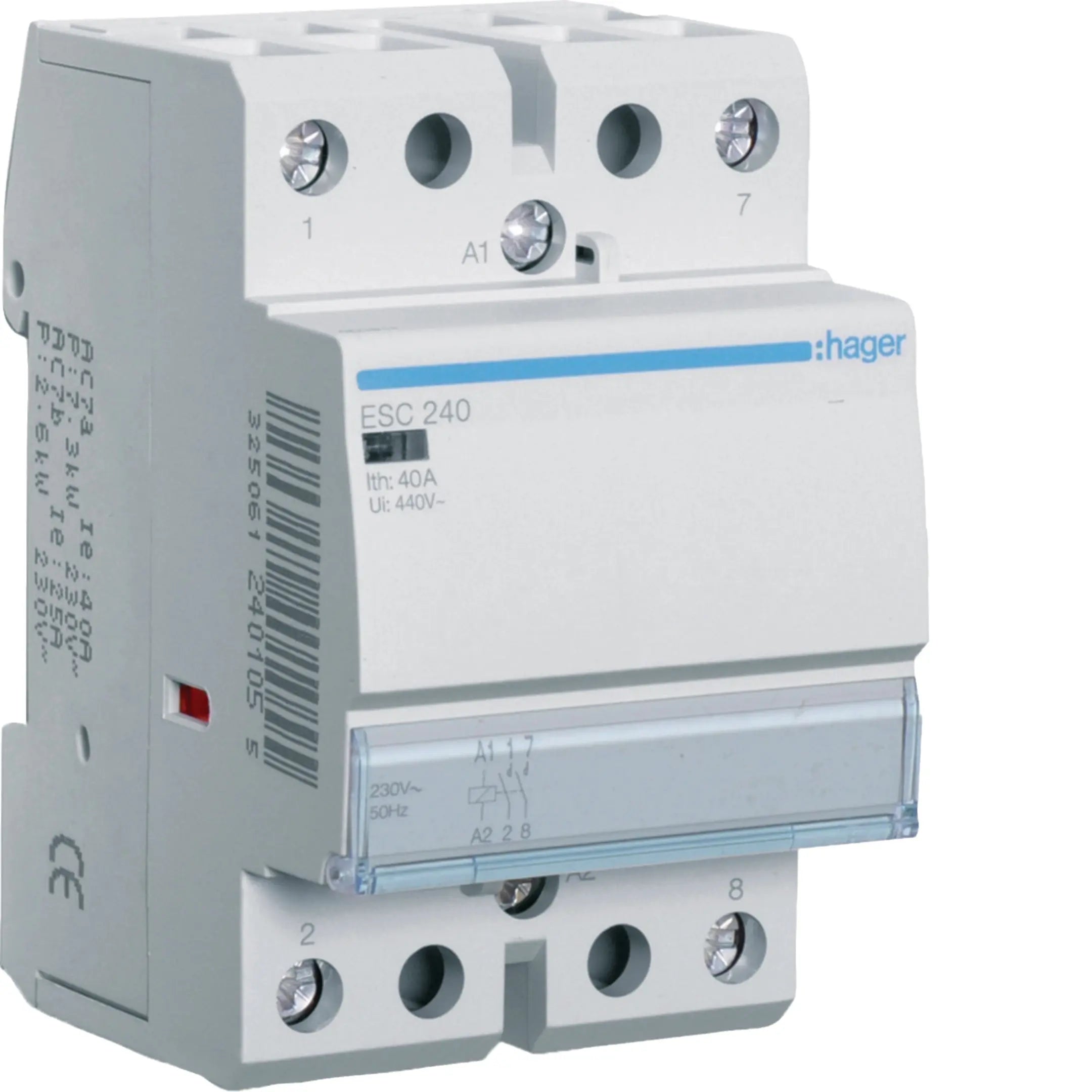 Hager ESC240 40A 2-pole installation contactor 230V AC — official Hager product photo