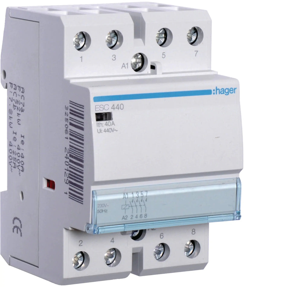 Hager ESC440 40A 4-pole installation contactor 230V AC — official Hager product photo