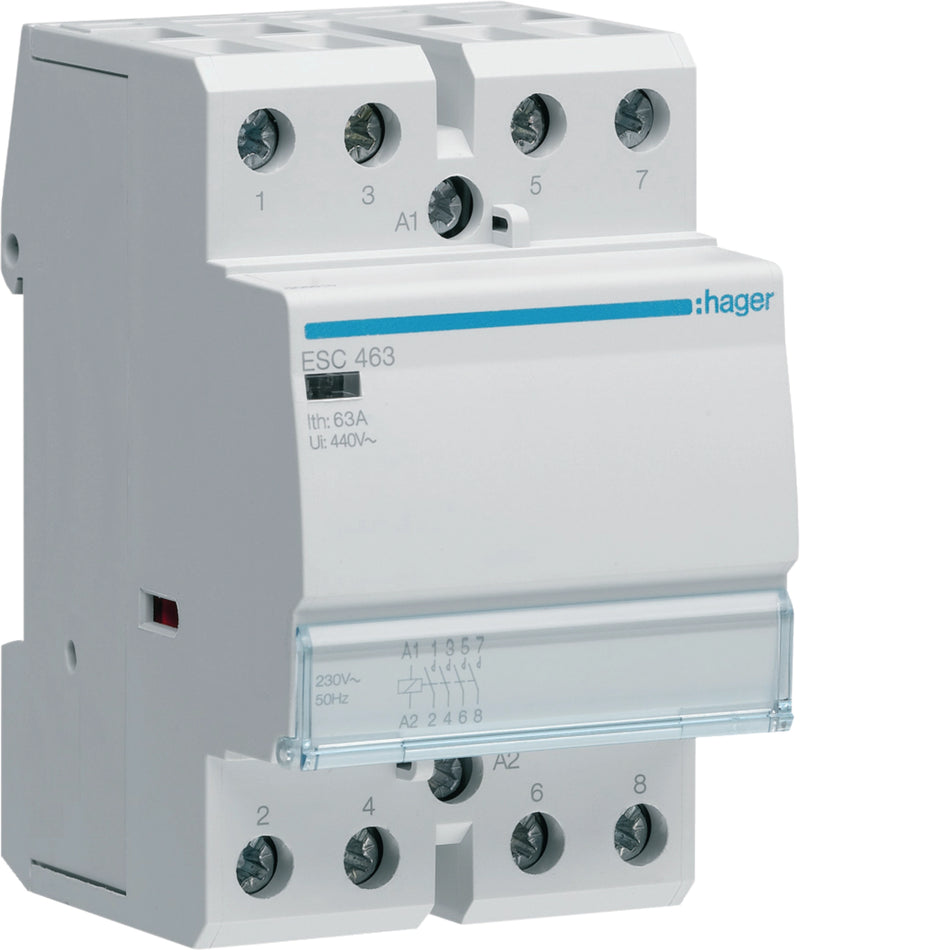 Hager ESC463 63A قاطع تلامس للتركيب رباعي الأقطاب 230 فولت تيار متردد