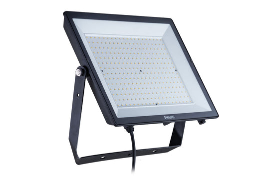 Philips SmartBright G5 LED floodlight in black housing, 200W, 6500K, 20000lm, mounted on bracket