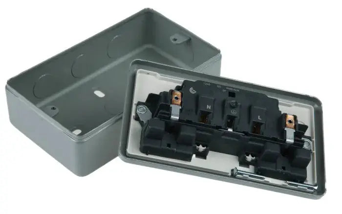 MK Electric Metalclad Plus Grey 2 Gang Plug Socket, 2 Poles, 13A, Type G - British, Indoor Use K2946ALM MK Electric