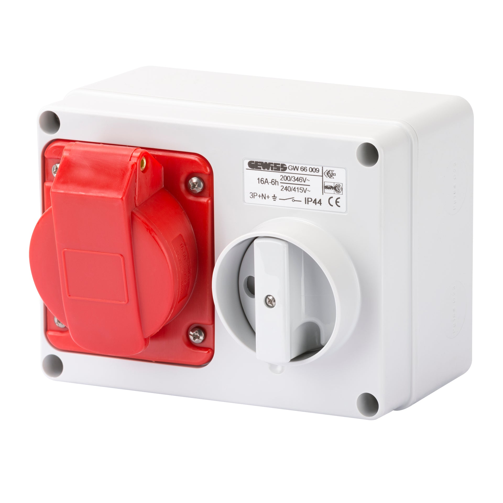 Gewiss Interlocked Horizontal Socket 3P+N+E 16A 346-415V- IP44 GW66009
