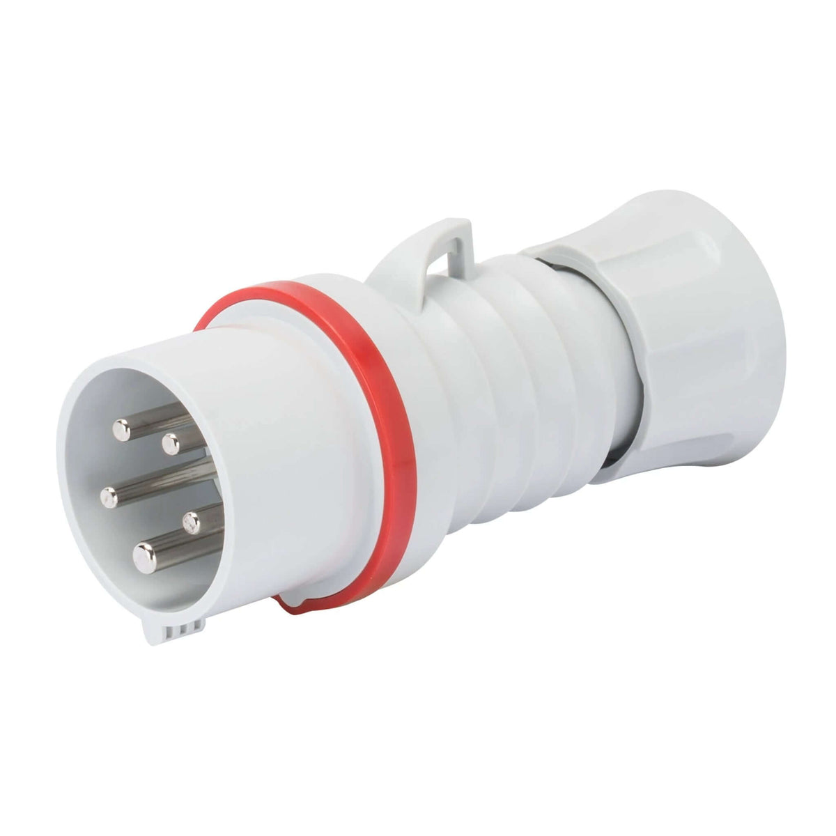 Gewiss GW60020H HP industrial straight plug, white body with red seal, 32A 400V 5-pin (3P+N+E), IP44/IP54. UAE